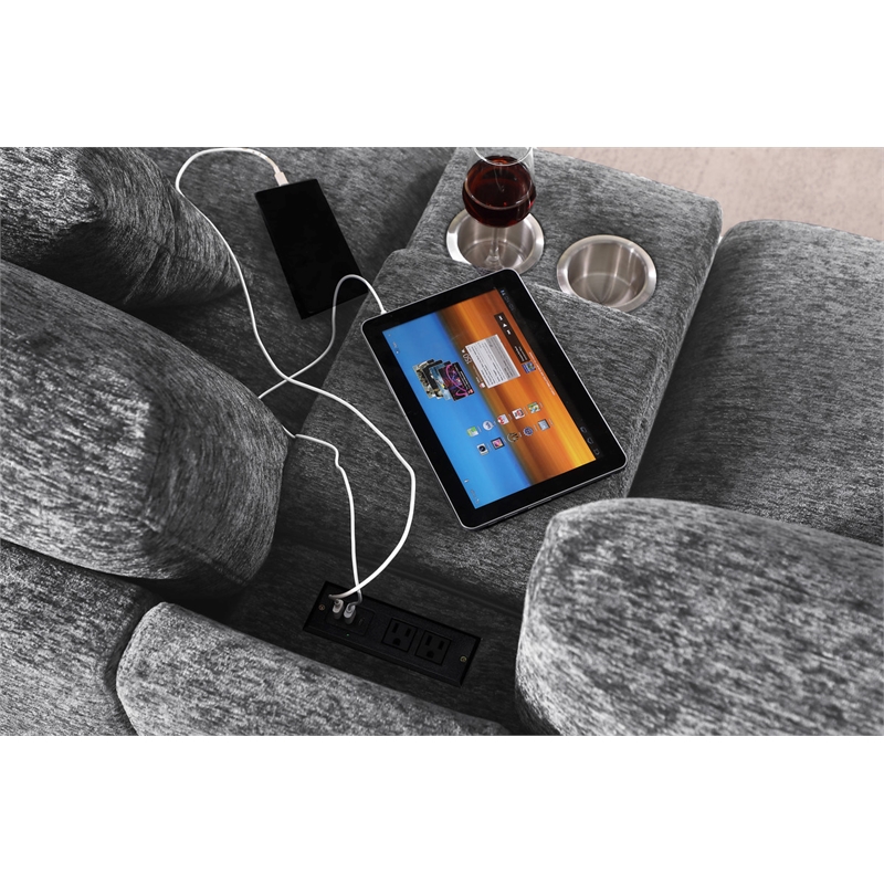Pemberly Row Light Gray Sectional Right-Facing Chaise Cupholders Charging Ports