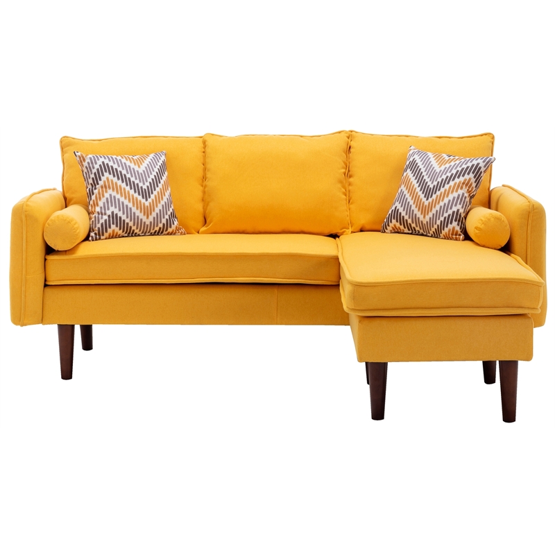 Pemberly Row Fabric Sectional Sofa Chaise with USB Charger & Pillows in Yellow