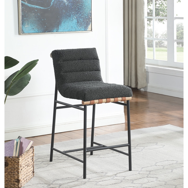 Pemberly Row Modern Dark Gray Boucle Fabric Counter Height Chair