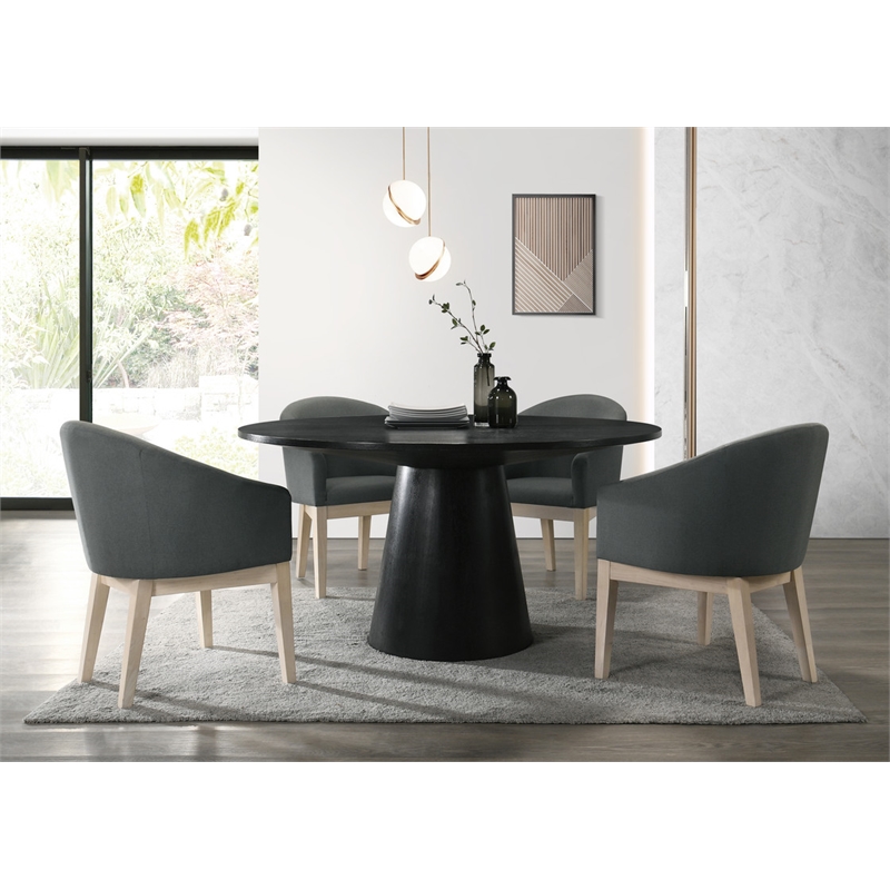 Pemberly Row Ebony Black Wood 5 Piece Round Dining Table Set with Gray Chairs