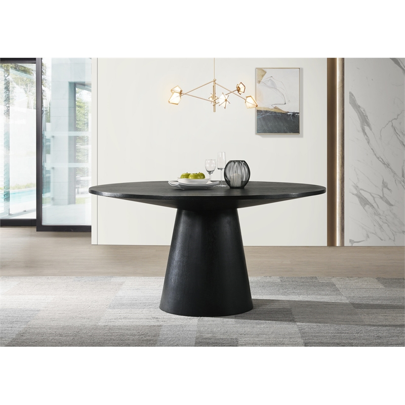 Pemberly Row Ebony Black Wood 5 Piece Round Dining Table Set with Gray Chairs