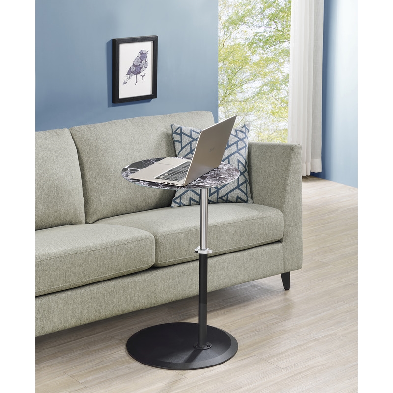 Pemberly Row End Table with Height Adjustable Black Marble Textured Glass Top