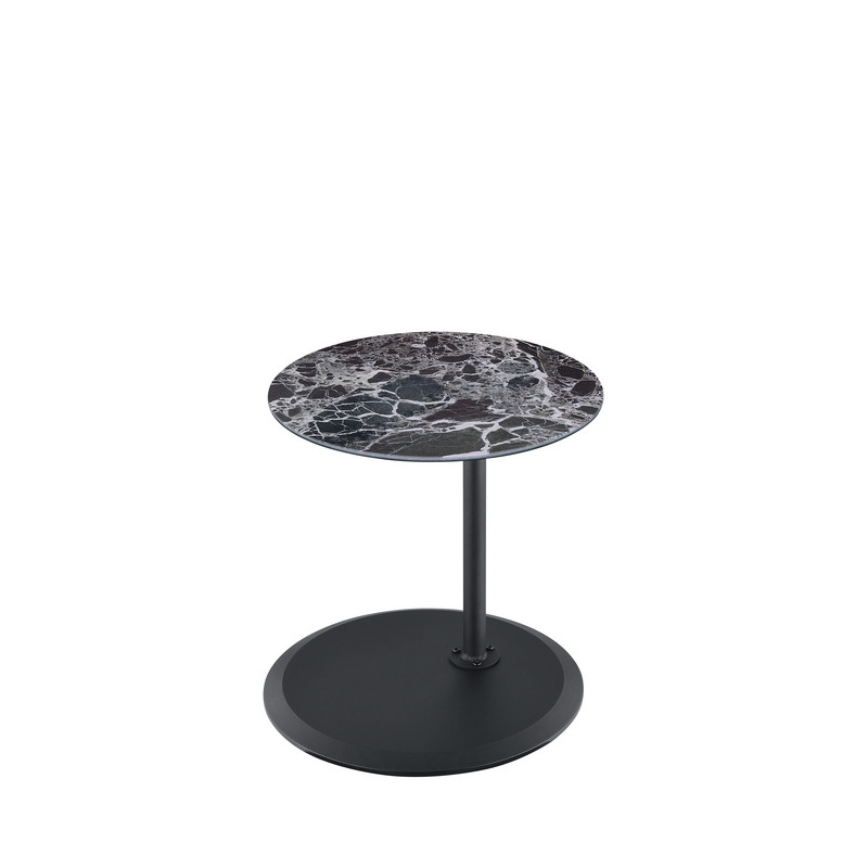 Pemberly Row End Table with Height Adjustable Black Marble Textured Glass Top