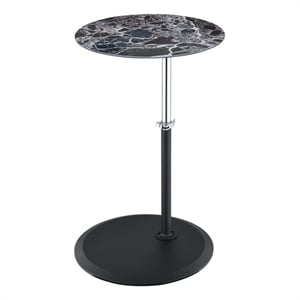 Pemberly Row End Table with Height Adjustable Black Marble Textured Glass Top