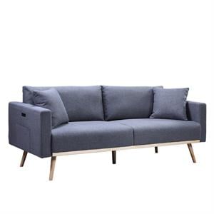Pemberly Row Dark Gray Fabric Sofa with USB Charging Ports Pockets & Pillows