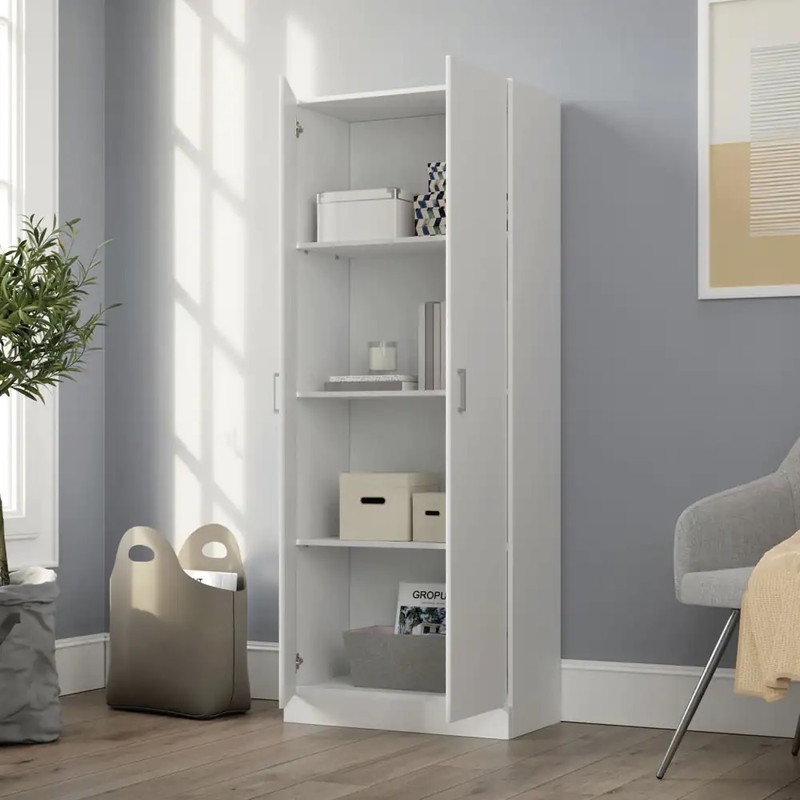 Pemberly Row 3-Shelf Engineered Wood Storage Cabinet in White