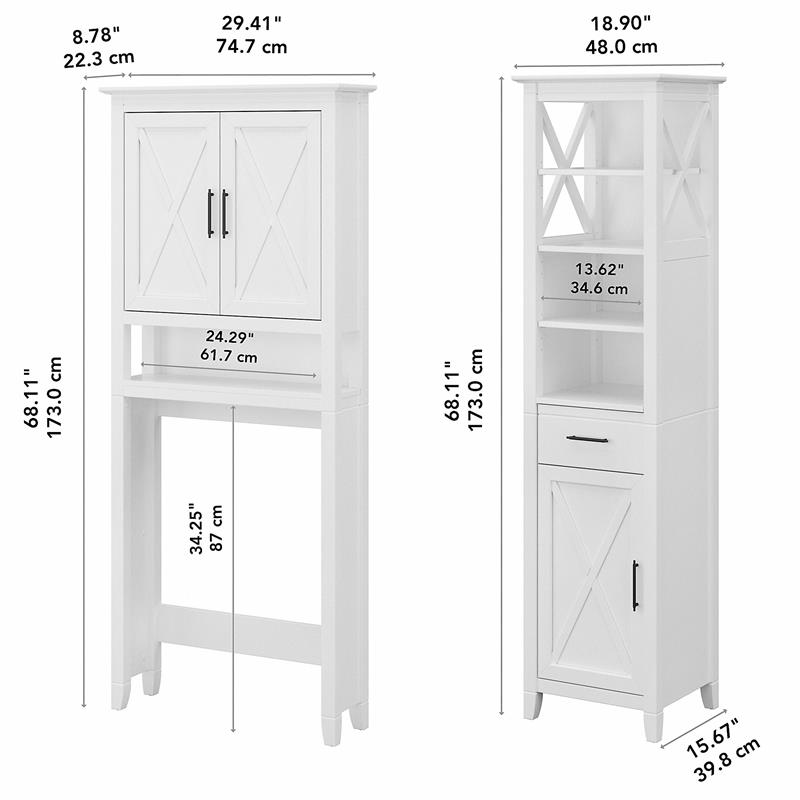 Pemberly Row Engineered Wood & Linen Cabinet and Space Saver in White Ash