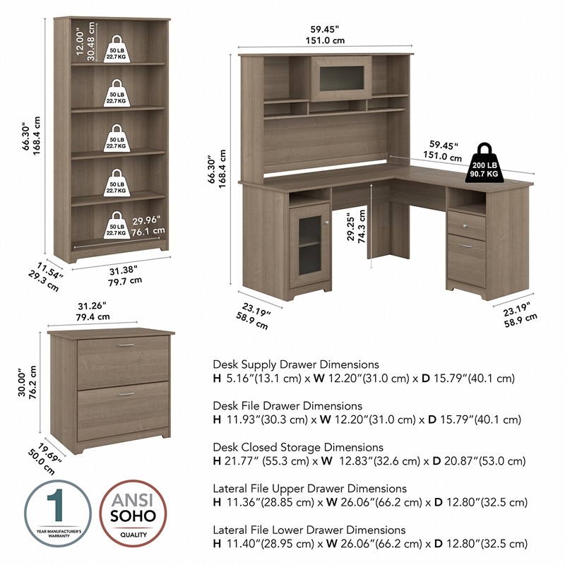 Pemberly Row Engineered Wood L Shaped Computer Desk with Storage Set - Ash Gray