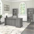 Pemberly Row Engineered Wood L Shaped Computer Desk with Bookcases - Modern Gray