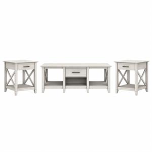 Pemberly Row Engineered Wood Coffee Table with Set of 2 End Tables - Linen White
