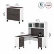 Pemberly Row Engineered Wood 60W L Desk with Hutch & File Cabinet in White/Gray