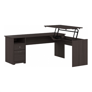 Pemberly Row Engineered Wood 72W 3 Position Sit to Stand L Desk in Heather Gray