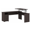 Pemberly Row Engineered Wood 72W 3 Position Sit to Stand L Desk in Heather Gray