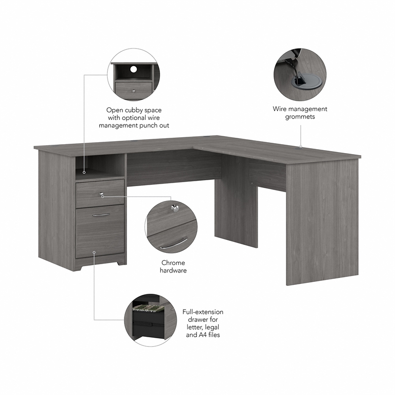 Pemberley Row Engineered Wood Gray Computer Desk L Shaped Wire Management