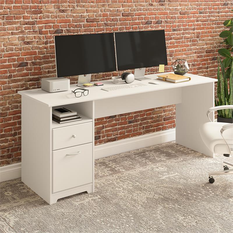 Pemberly Row 72W Computer Desk with Drawers in White - Engineered Wood