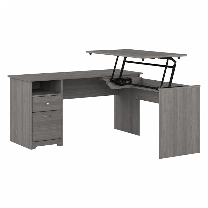 Pemberly Row Engineered Wood 60W 3 Position Sit to Stand L Shaped Desk - Gray
