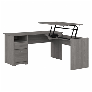 Pemberly Row Engineered Wood 60W 3 Position Sit to Stand L Shaped Desk - Gray