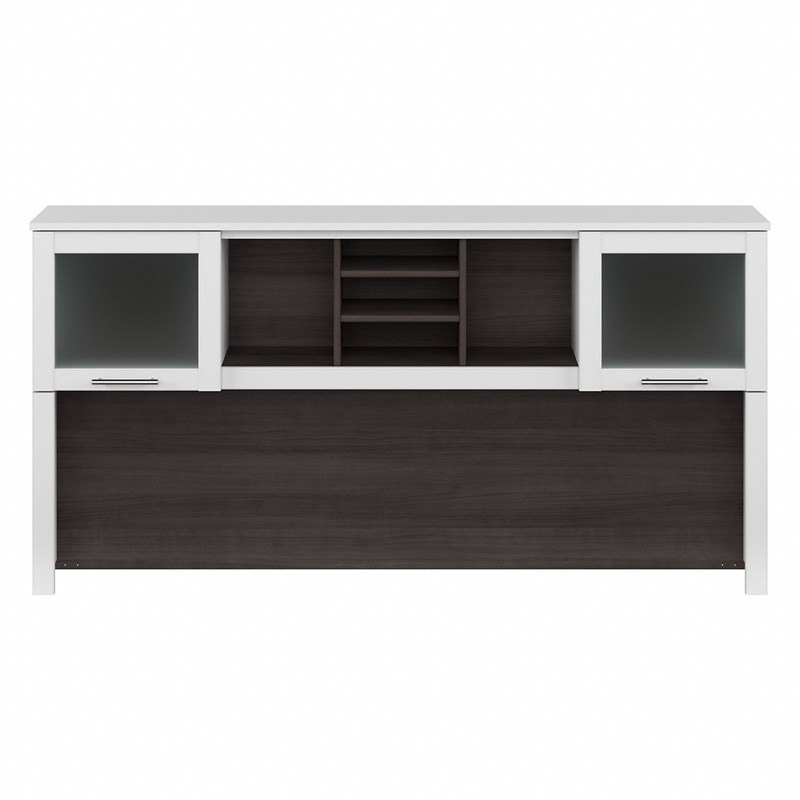 Pemberly Row 72W Desk Hutch in White and Storm Gray - Engineered Wood