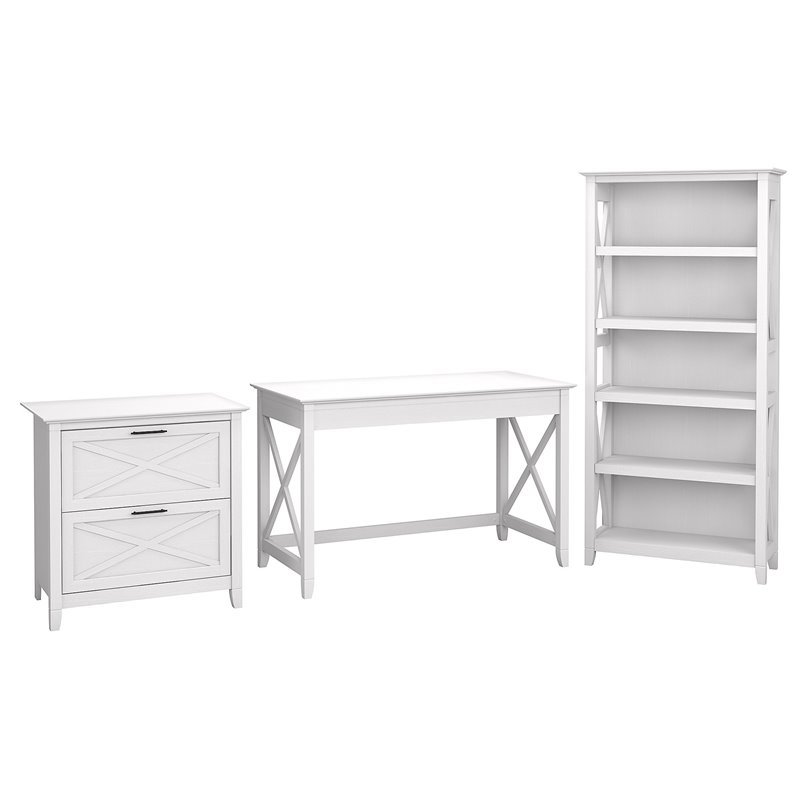 Pemberly Row 48W Writing Desk with Lateral File Cabinet and Bookcase