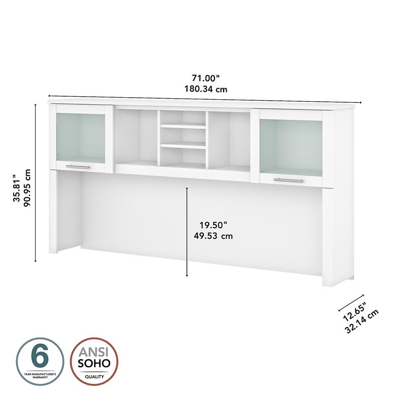 Pemberly Row Modern 72W Desk Hutch in White - Engineered Wood