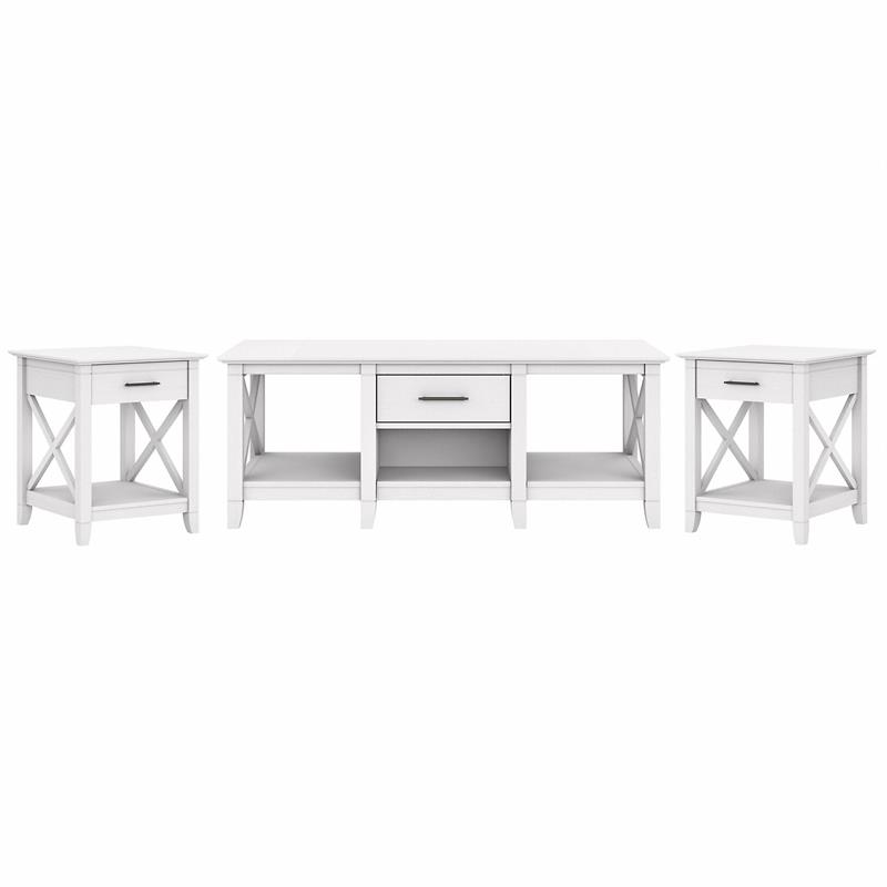 Pemberly Row Coffee Table with End Tables in Pure White Oak - Engineered Wood
