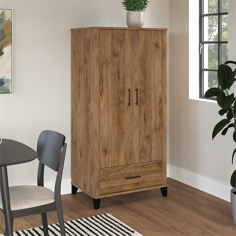 Pemberly Row Tall Kitchen Pantry Cabinet in Fresh Walnut - Engineered Wood