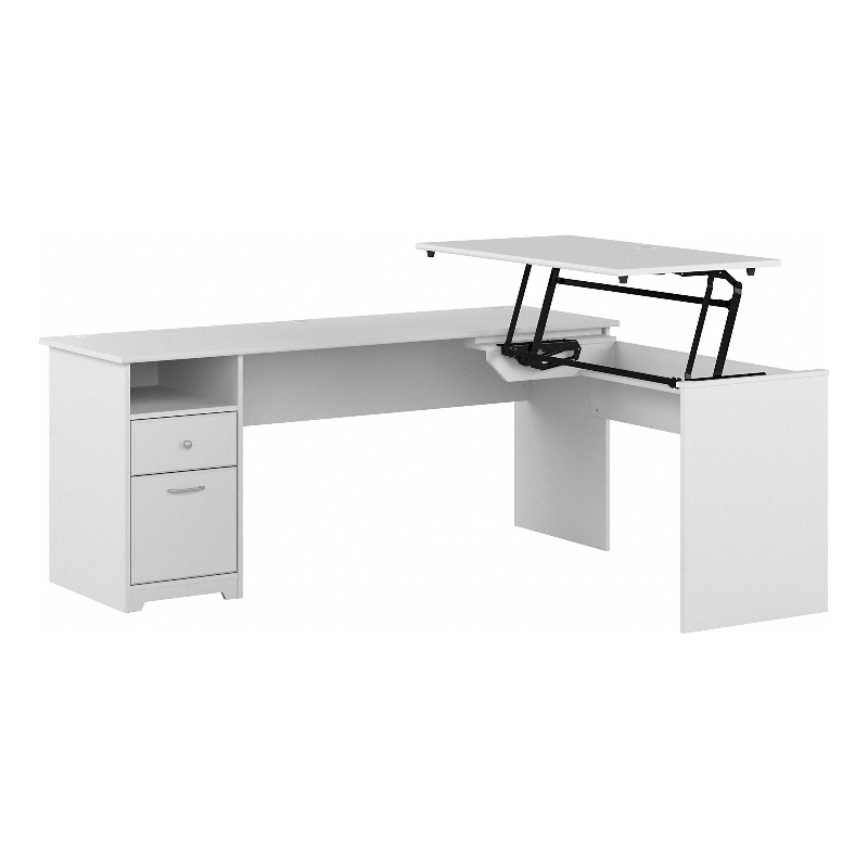 Pemberly Row 72W 3 Position Sit to Stand L Desk in White - Engineered Wood