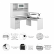 Pemberly Row 60W Sit to Stand L Desk with Hutch in White - Engineered Wood