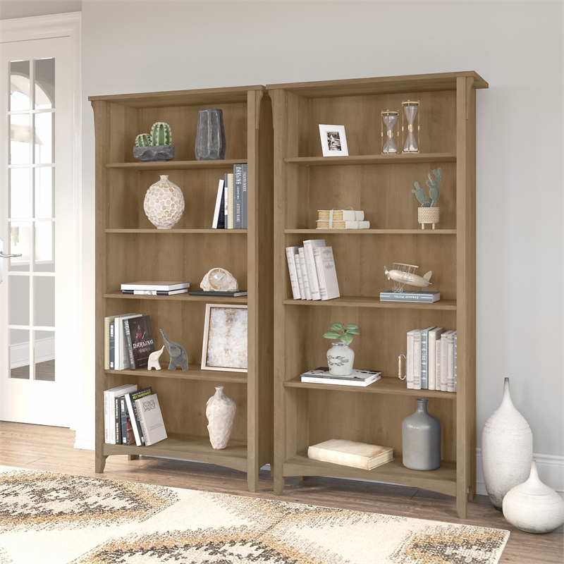 Pemberly Row Tall 5 Shelf Bookcase Set of 2 in Reclaimed Pine - Engineered Wood