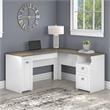 Pemberley Row Engineered Wood Pure White and Shiplap Gray L Shaped Desk Rectangular Keyboard Tray 60