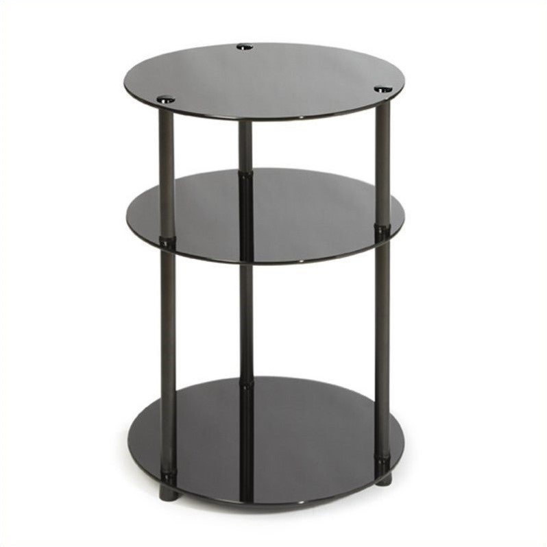 Pemberly Row Classic Glass 3 Tier Round Accent Table in Black