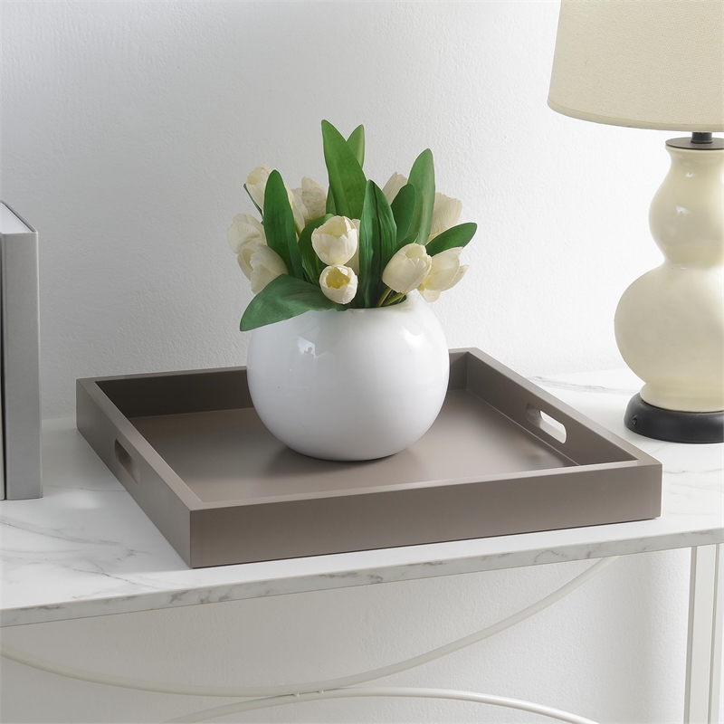 Pemberly Row Contemporary Tray in Gray Wood Finish with Handles