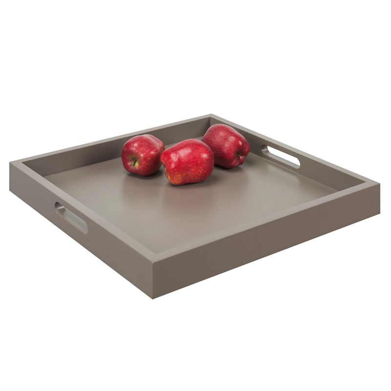 Pemberly Row Contemporary Tray in Gray Wood Finish with Handles