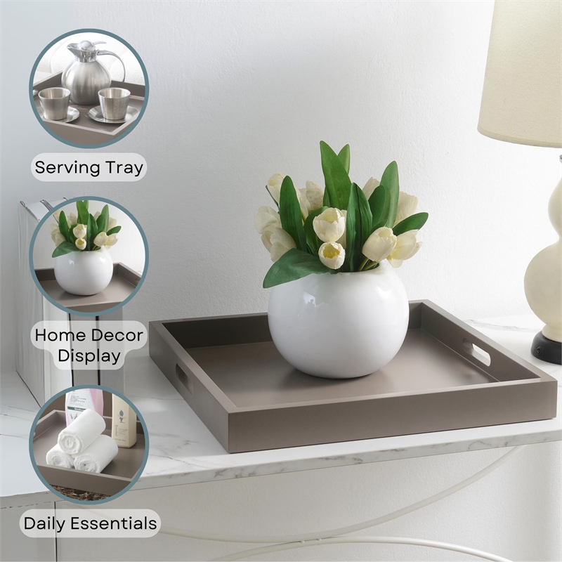 Pemberly Row Contemporary Tray in Gray Wood Finish with Handles