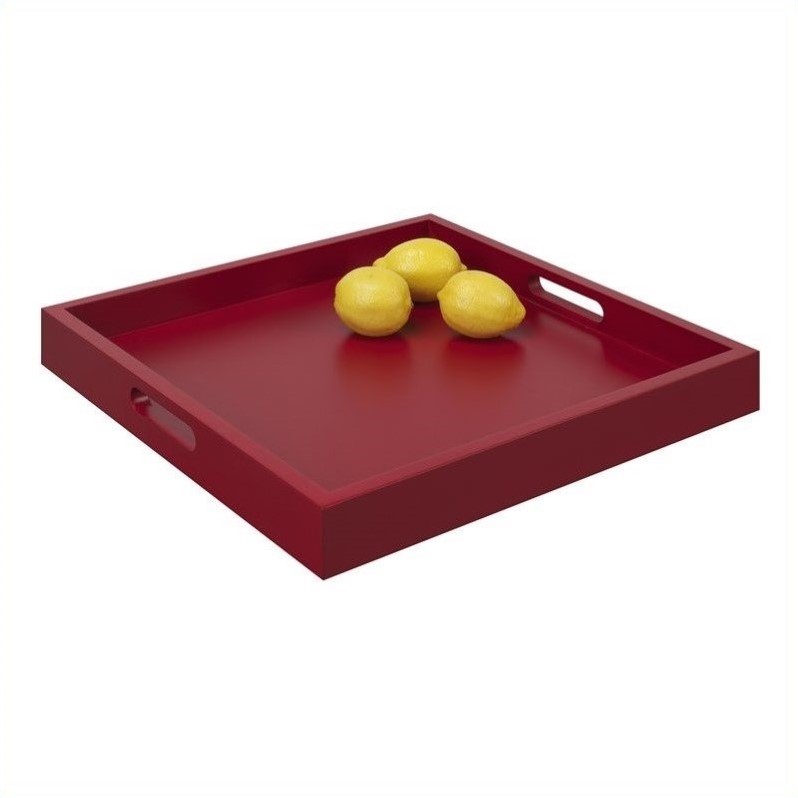 Pemberly Row Contemporary Tray in Red Wood Finish with Handles