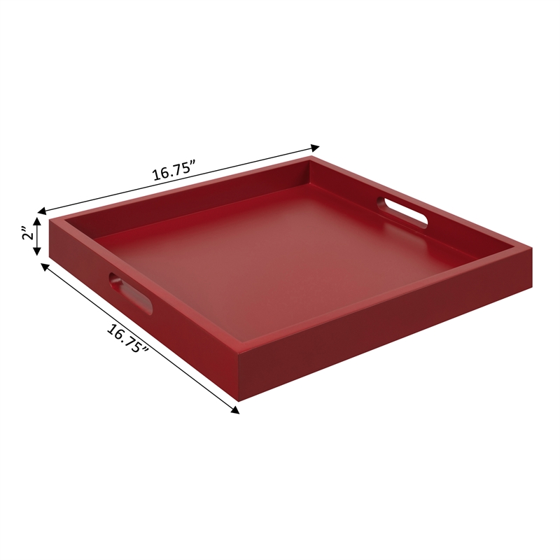 Pemberly Row Contemporary Tray in Red Wood Finish with Handles
