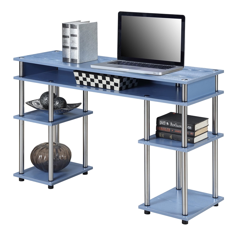 Pemberly Row Modern No-Tools Student Desk in Blue Wood Finish