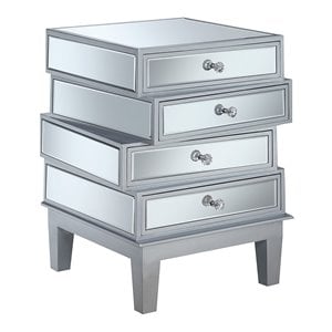 Pemberly Row End Table in Mirrored Glass and Silver Wood Finish