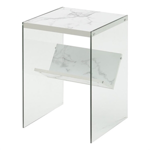 Pemberly Row Modern End Table in Faux White Marble Wood Finish