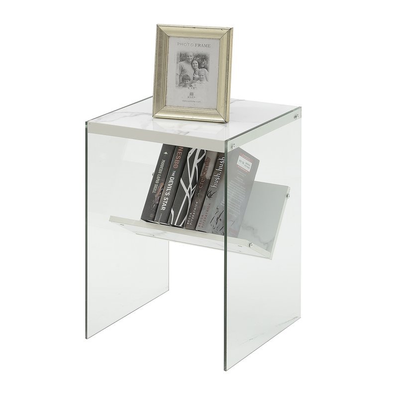 Pemberly Row Modern End Table in Faux White Marble Wood Finish
