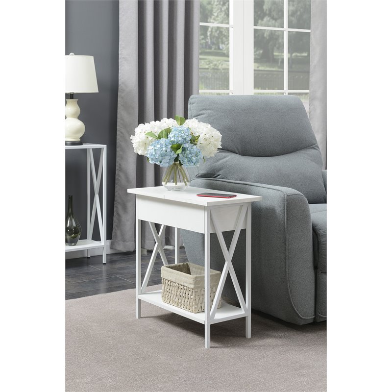 Pemberly Row Modern Electric Flip-Top Table in White Wood Finish