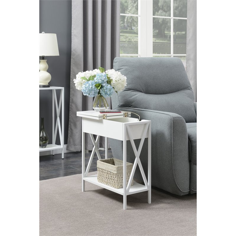 Pemberly Row Modern Electric Flip-Top Table in White Wood Finish