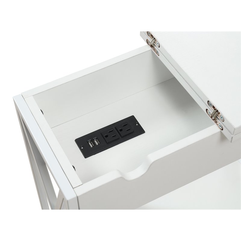 Pemberly Row Modern Electric Flip-Top Table in White Wood Finish