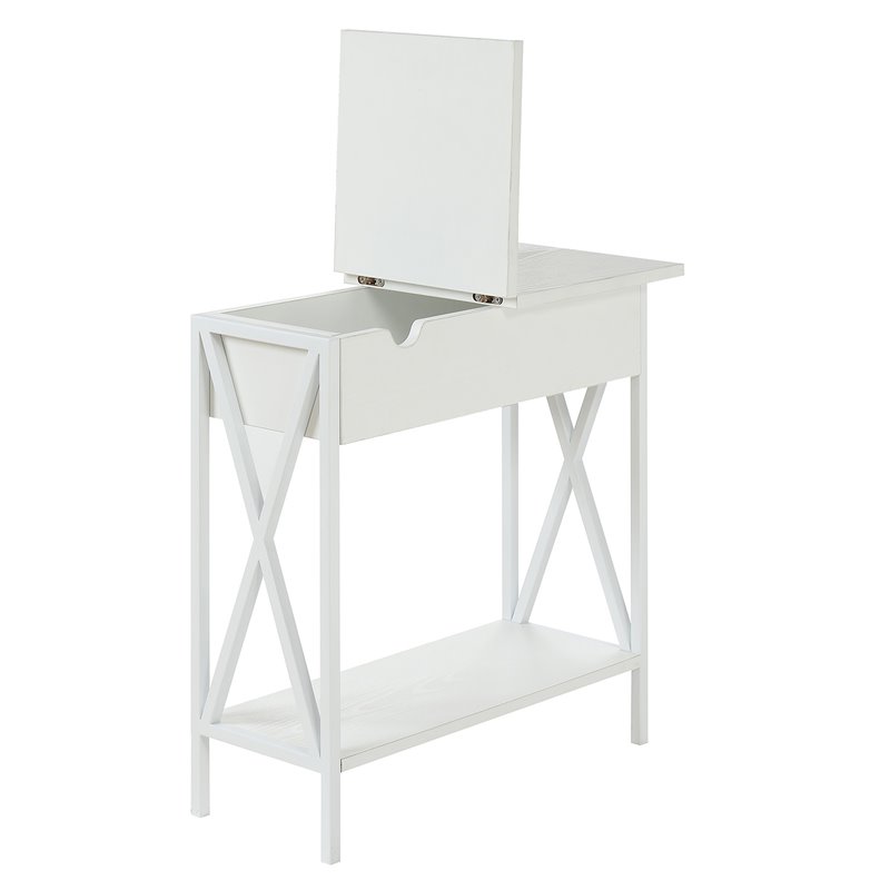 Pemberly Row Modern Electric Flip-Top Table in White Wood Finish
