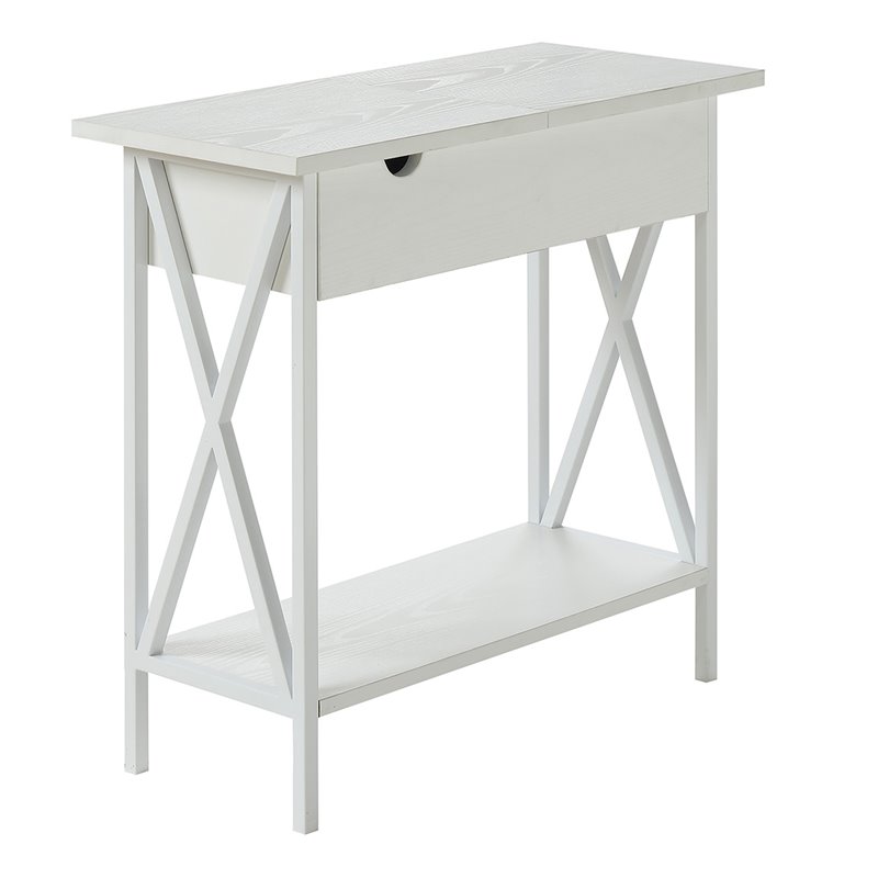 Pemberly Row Modern Electric Flip-Top Table in White Wood Finish