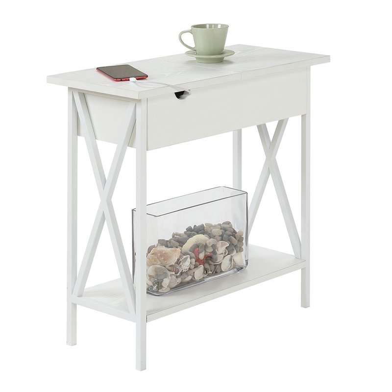 Pemberly Row Modern Electric Flip-Top Table in White Wood Finish