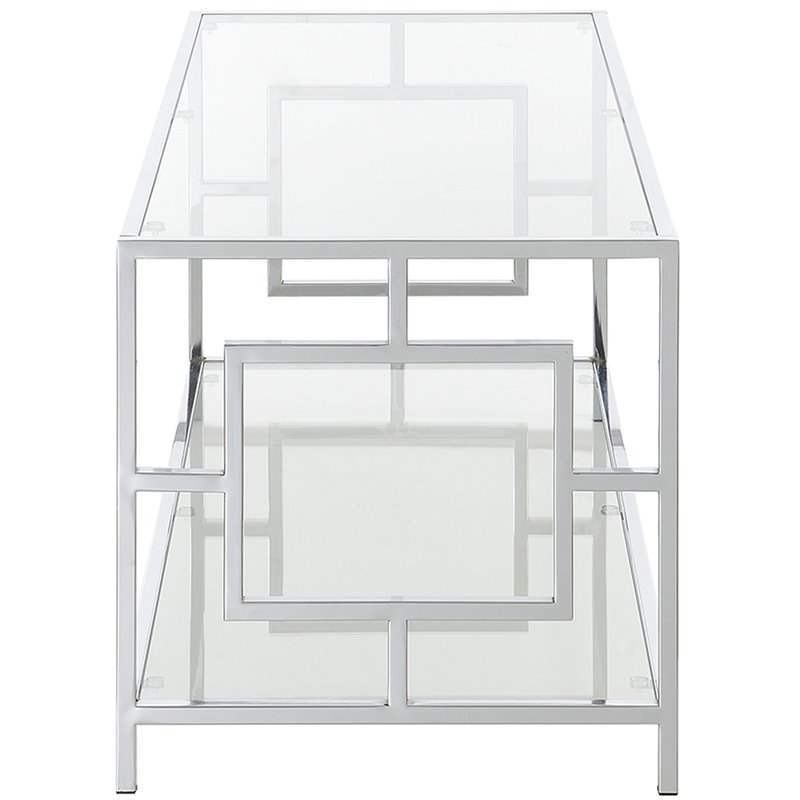 Pemberly Row Modern Glass Top Coffee Table in Chrome Metal Frame