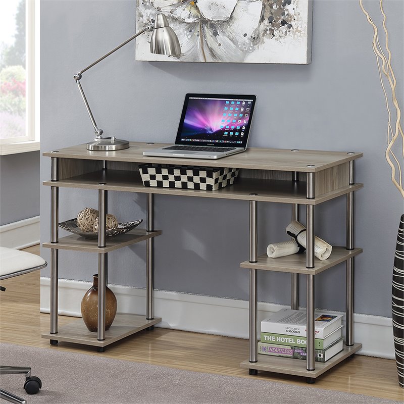 Pemberly Row Modern Writing Desk in Ice Off-White Wood Finish