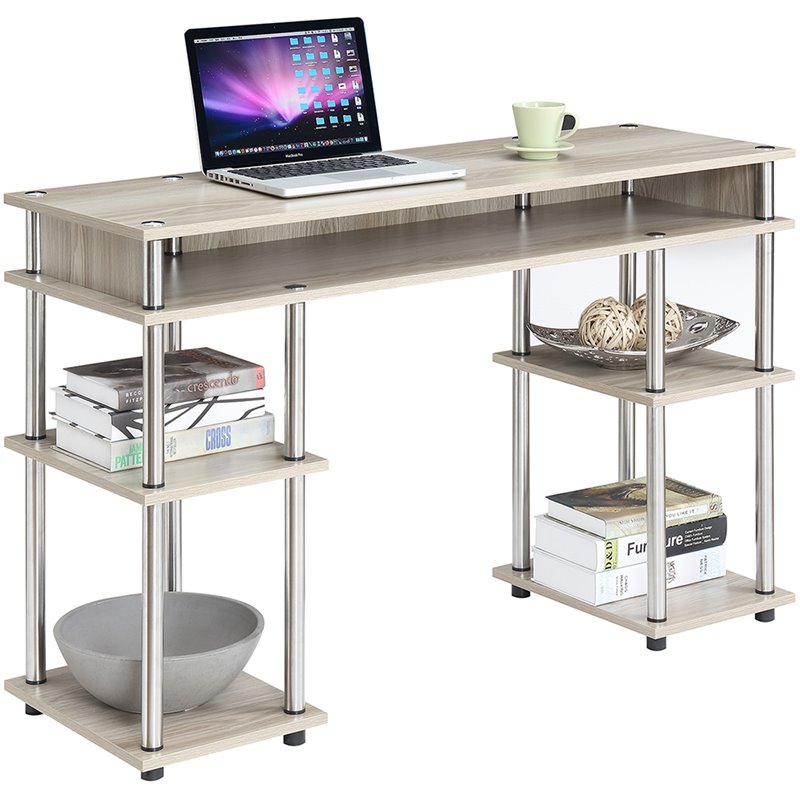 Pemberly Row Modern Writing Desk in Ice Off-White Wood Finish