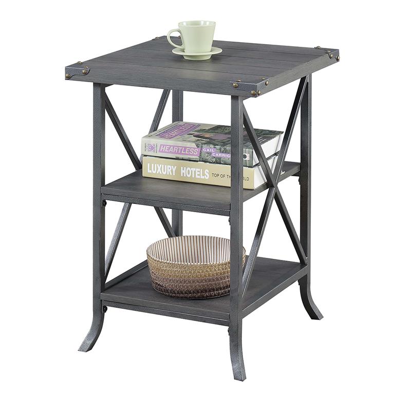 Pemberly Row Modern Three-Tier End Table in Gray Wood Finish
